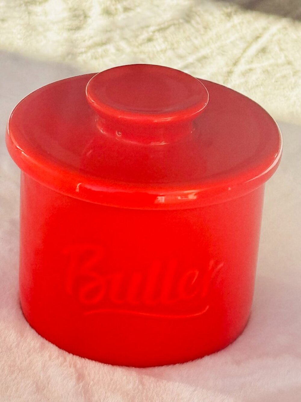 Sweese Ceramic 4" Butter Bell Crock Keeper Lid Glossy Red Mint Condition